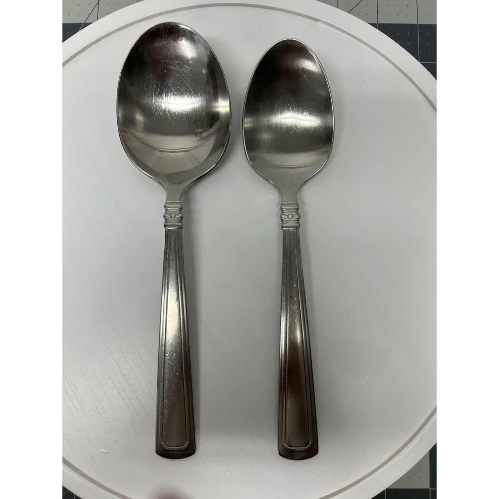 Longaberger Woven Traditions Serving Spoons‎ Stainless Flatware USA Round 2pc